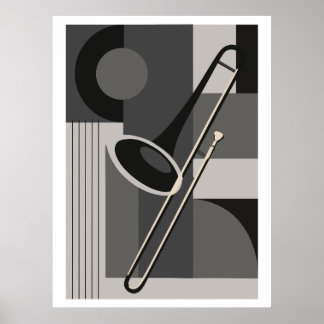 Trombone Bauhaus Print, Mid Century Modern Muzieki Poster