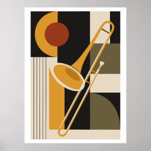 Trombone Bauhaus Print, Mid Century Modern Muzieki Poster