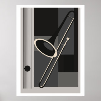 Trombone Bauhaus Print, Middeleeuwse Moderne Muzie Poster