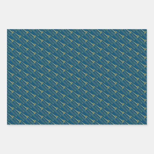 Trombone Brass Muzikaal Ontwerp Inpakpapier Vel (Voorkant 3)