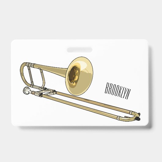 Trombone cartoon illustratie badge (Voorkant)
