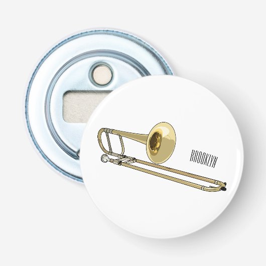Trombone cartoon illustratie button flesopener (Voorkant)
