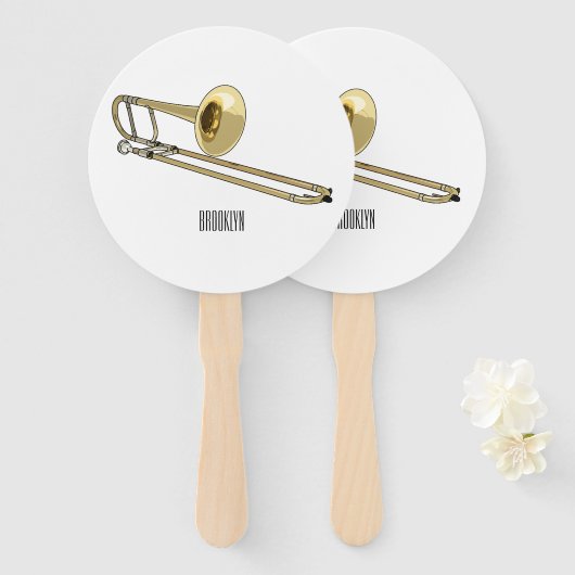 Trombone cartoon illustratie handwaaier (Voorkant en achterkant)