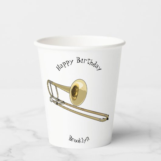 Trombone cartoon illustratie papieren bekers (Voorkant)