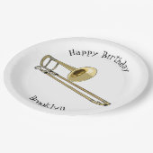 Trombone cartoon illustratie papieren bordje (Gekanteld)