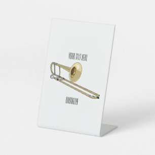 Trombone cartoon illustratie reclamebord met voetstuk