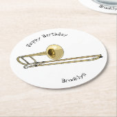 Trombone cartoon illustratie ronde kartonnen onderzetter (Gebogen)