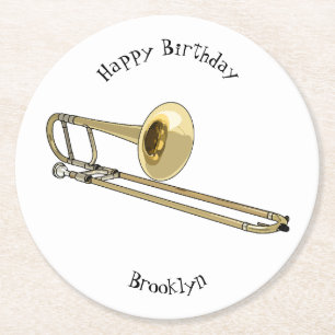 Trombone cartoon illustratie ronde kartonnen onderzetter