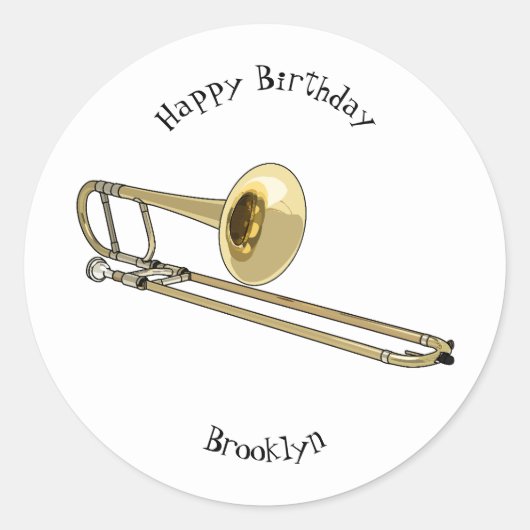 Trombone cartoon illustratie ronde sticker (Voorkant)