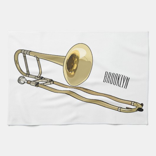 Trombone cartoon illustratie theedoek (Horizontaal)