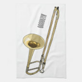 Trombone cartoon illustratie theedoek (Verticaal)