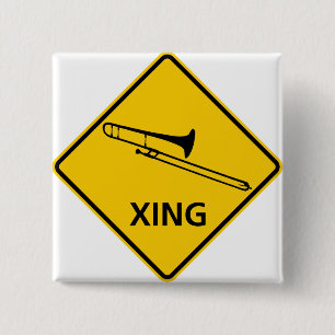 Trombone Crossing Highway Sign Vierkante Button 5,1 Cm