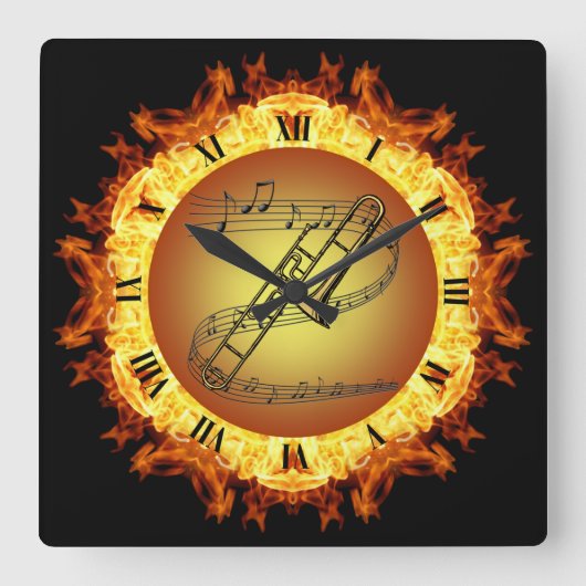 Trombone ~ Fire Creation #3 ~ Out of the Crucible~ Vierkante Klok (Voorkant)