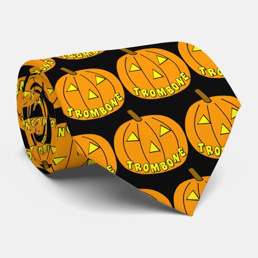 Trombone Halloween Pumpkin Zwart Stropdas (Opgerold)