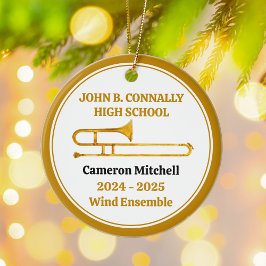 Trombone High School Band Custom Gold Christmas Keramisch Ornament