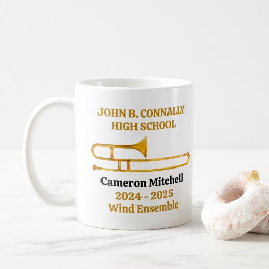 Trombone High School Band Gold gepersonaliseerd Koffiemok (Met donut)