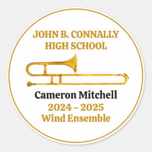 Trombone High School Band Gold gepersonaliseerd Ronde Sticker