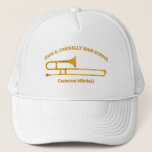 Trombone High School Band Gold Personalized Trucker Pet<br><div class="desc">This modern custom gold high school marching band hat features the student and band name under the trombone instrument. Customize for symphonic,  wind ensemble,  or concert band members or their director for a great graduation keepsake gift.</div>