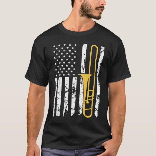 Trombone Instrument Amerikaanse vlag Patriottische T-shirt (Voorkant)