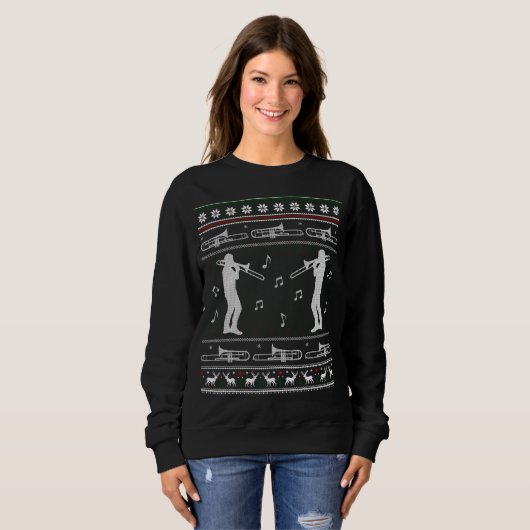 Trombone Kerst Grappige Band Lelijke Sweater (Voorkant volledig)
