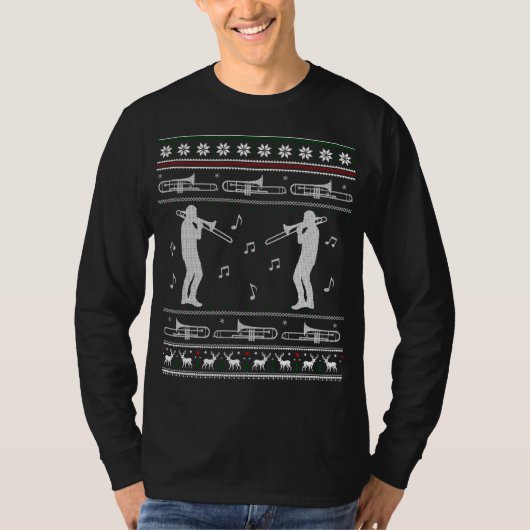 Trombone Kerst Grappige Band Lelijke Sweater T-shirt (Voorkant)