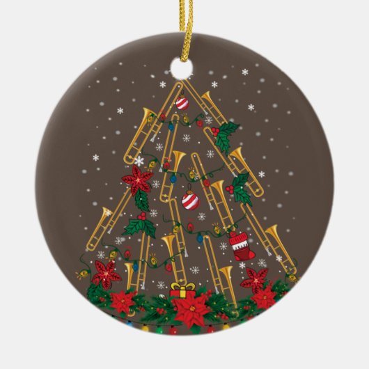 Trombone kerstboomversiering Funny Music Band Keramisch Ornament (Voorkant)
