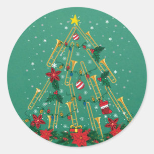 Trombone kerstboomversiering Funny Music Band Ronde Sticker