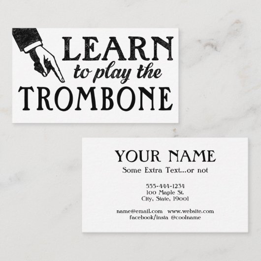 Trombone Lessons Visitekaartjes - Koel Vintage (Voorkant / Achterkant)