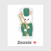 Trombone Marching Band Konijn Groen en Goud Sticker (Vel)