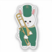 Trombone Marching Band Konijn Groen en Goud Sticker (Voorkant)