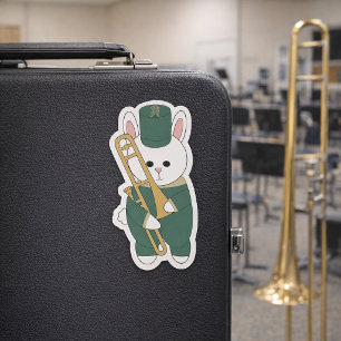 Trombone Marching Band Konijn Groen en Goud Sticker