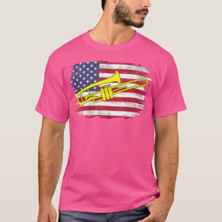 Trombone met Amerikaanse vlag voor orkest T-shirt
