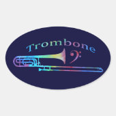 Trombone met Bass Clef Ovale Sticker (Voorkant)