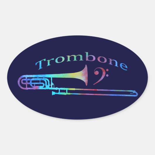 Trombone met Bass Clef Ovale Sticker (Voorkant)