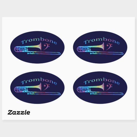 Trombone met Bass Clef Ovale Sticker (Vel)