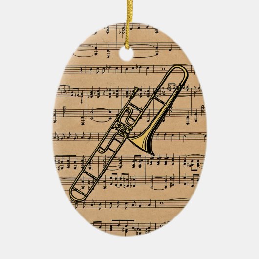 Trombone met vel Music Background Keramisch Ornament (Voorkant)