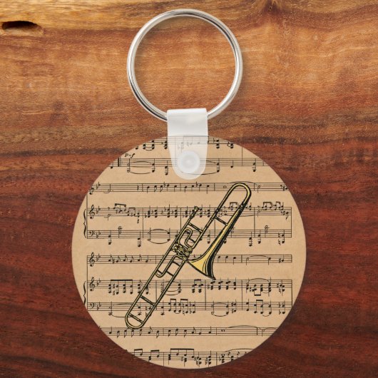 Trombone met vel Music Background Sleutelhanger (Voorkant)