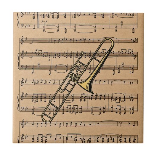 Trombone met vel Music Background Tegeltje (Voorkant)