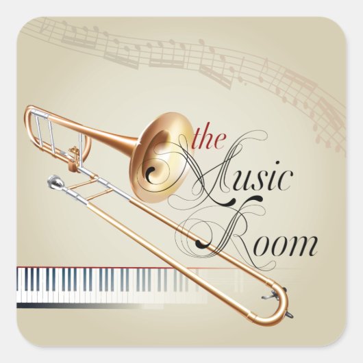Trombone Music Room Vierkante Sticker (Voorkant)