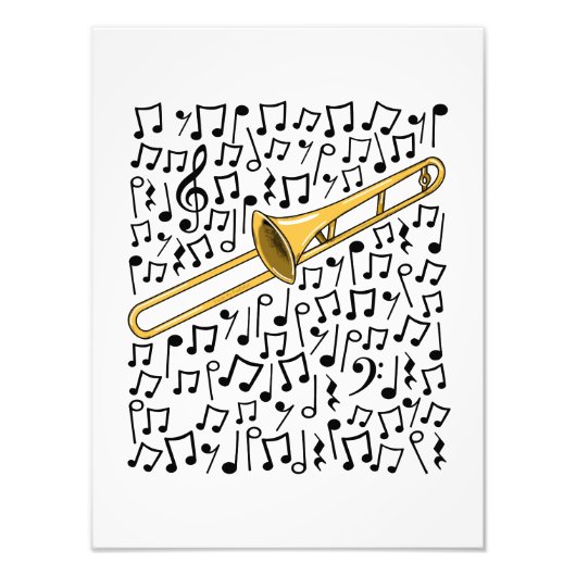 Trombone Musical Notes Trombonist Messing Muzikant Foto Afdruk (Voorkant)