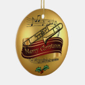 Trombone ~ Musical Scroll ~Gold "Merry Kerst~ Keramisch Ornament (Rechts)