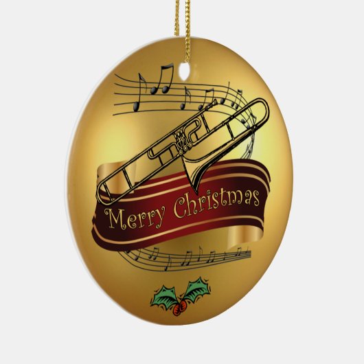 Trombone ~ Musical Scroll ~Gold "Merry Kerst~ Keramisch Ornament (Rechts)
