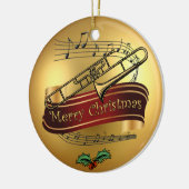 Trombone ~ Musical Scroll ~Gold "Merry Kerst~ Keramisch Ornament (Links)