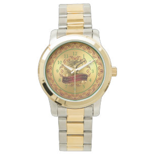 Trombone ~ Musical Scroll ~ Gold "Merry Kerstmis" Horloge