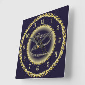 Trombone ~ Musical Scroll ~ Gold/Navy Blue ~ Vierkante Klok (Hoek)