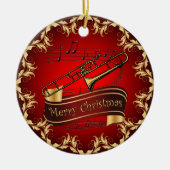 Trombone ~ Musical Scroll ~ Merry Kerst~ * ~ Keramisch Ornament (Voorkant)
