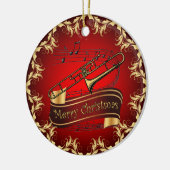 Trombone ~ Musical Scroll ~ Merry Kerst~ * ~ Keramisch Ornament (Links)