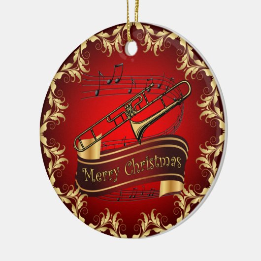 Trombone ~ Musical Scroll ~ Merry Kerst~ * ~ Keramisch Ornament (Links)