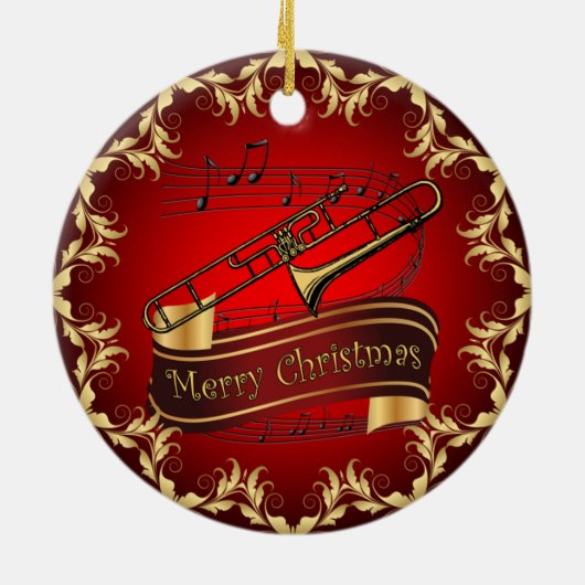 Trombone ~ Musical Scroll ~ Merry Kerst~ * ~ Keramisch Ornament (Achterkant)
