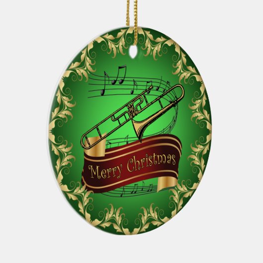 Trombone ~ Musical Scroll ~ Merry Kerst~ * ~ Keramisch Ornament (Rechts)